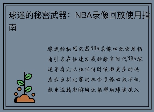 球迷的秘密武器：NBA录像回放使用指南