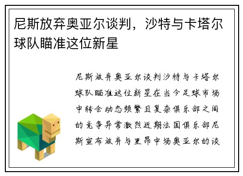 尼斯放弃奥亚尔谈判，沙特与卡塔尔球队瞄准这位新星